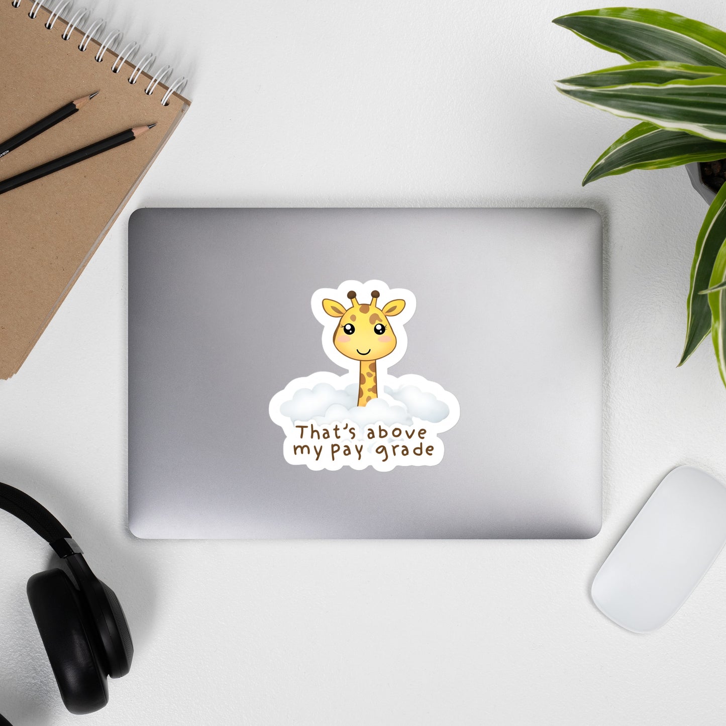 That's Above My Pay Grade - Cartoon Giraffe With Fluffy Clouds Sticker