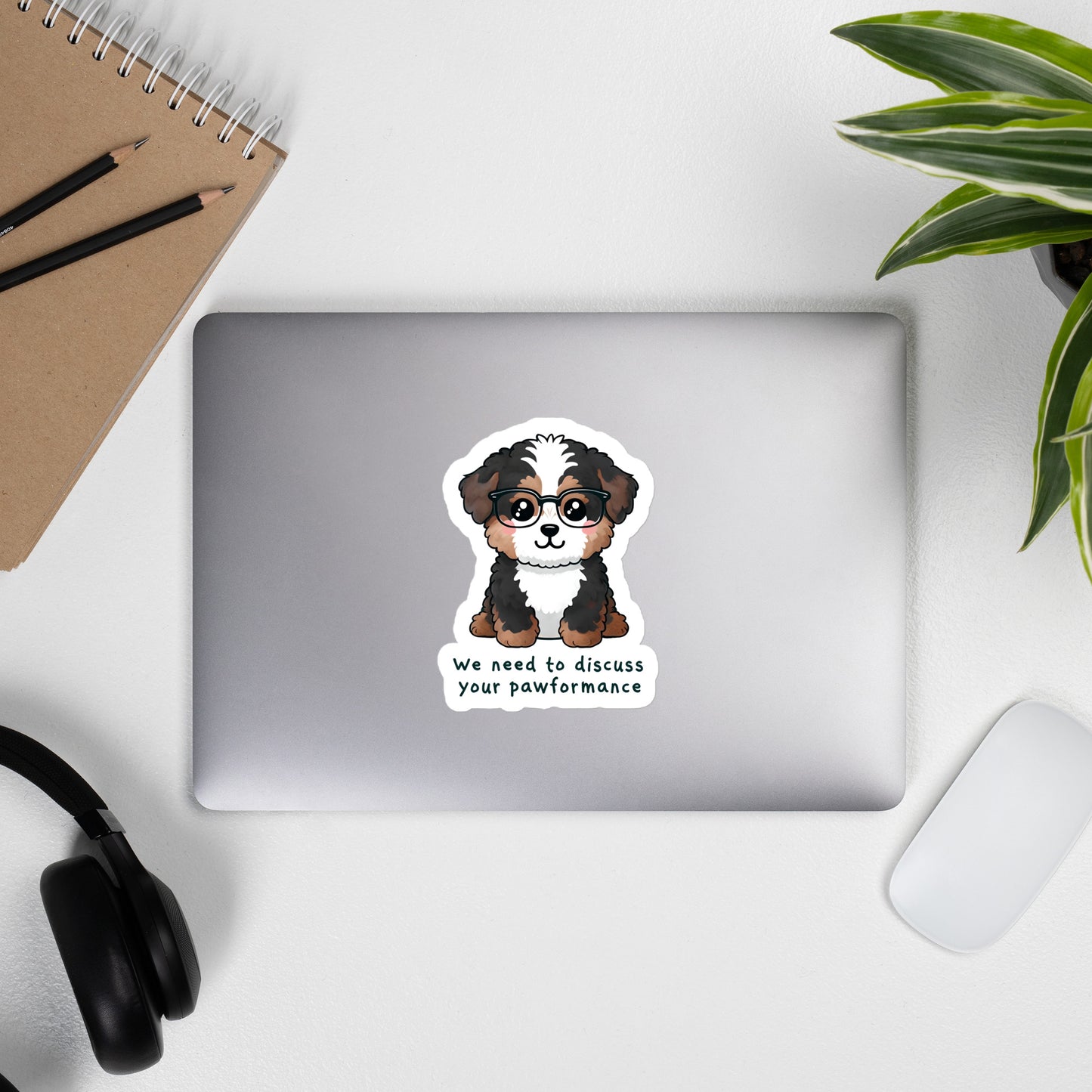 Discuss Your Pawformance - Playful Bernedoodle with Glasses Sticker