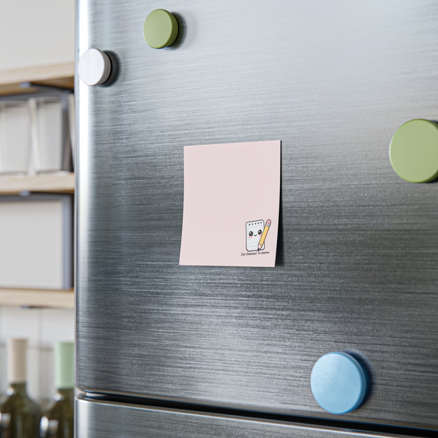 Fridge with a 'Notes' magnet and colorful magnets on a kitchen background