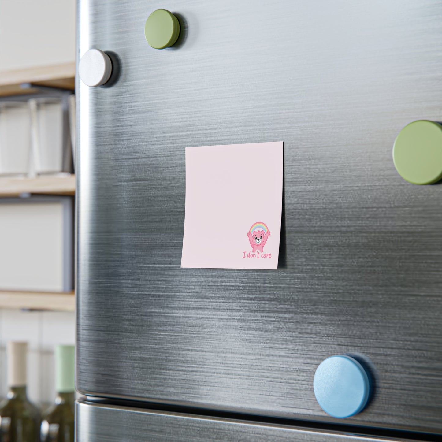 Fridge with a 'Notes' magnet and colorful magnets on a kitchen background