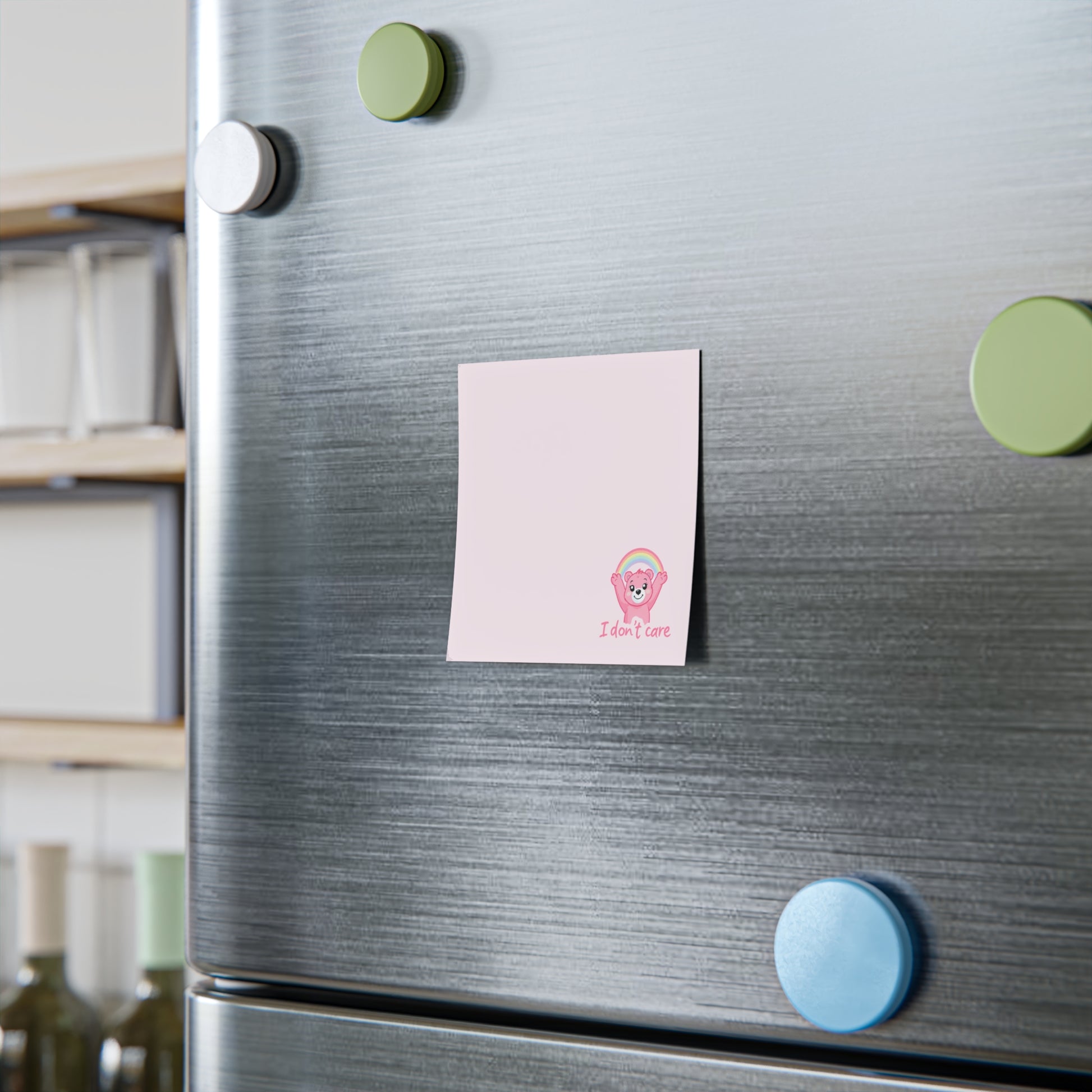 Fridge with a 'Notes' magnet and colorful magnets on a kitchen background