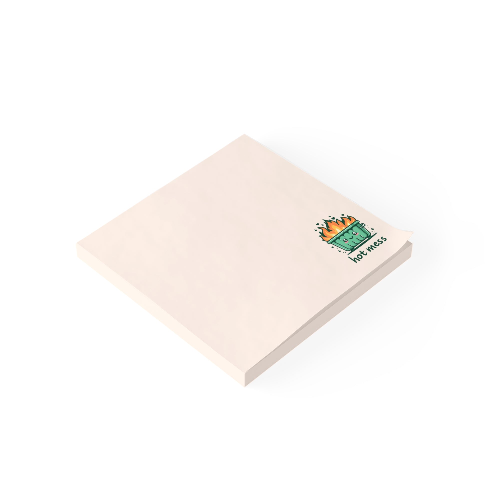 Beige notepad with a green and brown design on a white background