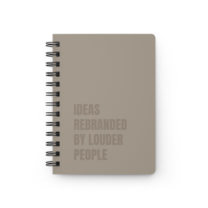 Beige notebook with 'Ideas Rebranded by Louder People' text on a white background