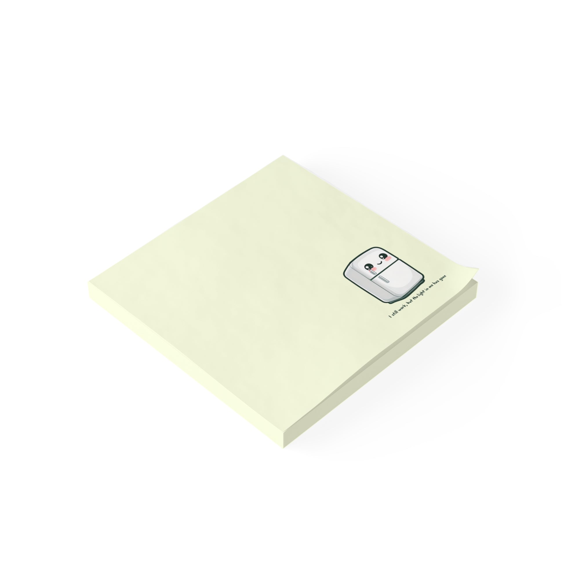 Light yellow sticky notes with a refrigerator icon on a white background