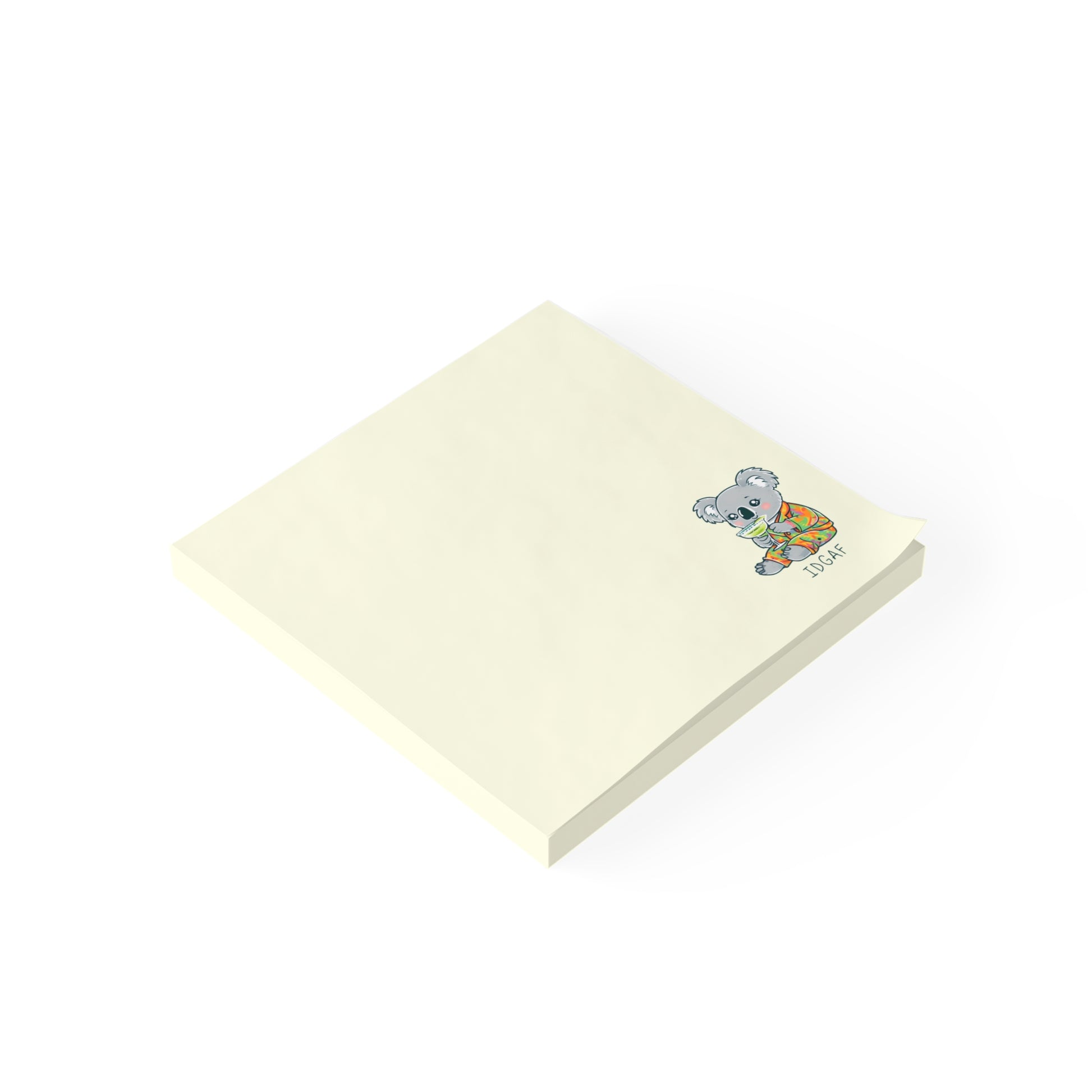 Yellow sticky notes with a cartoon bear design on a white background