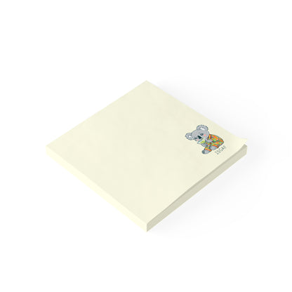 Yellow sticky notes with a cartoon bear design on a white background