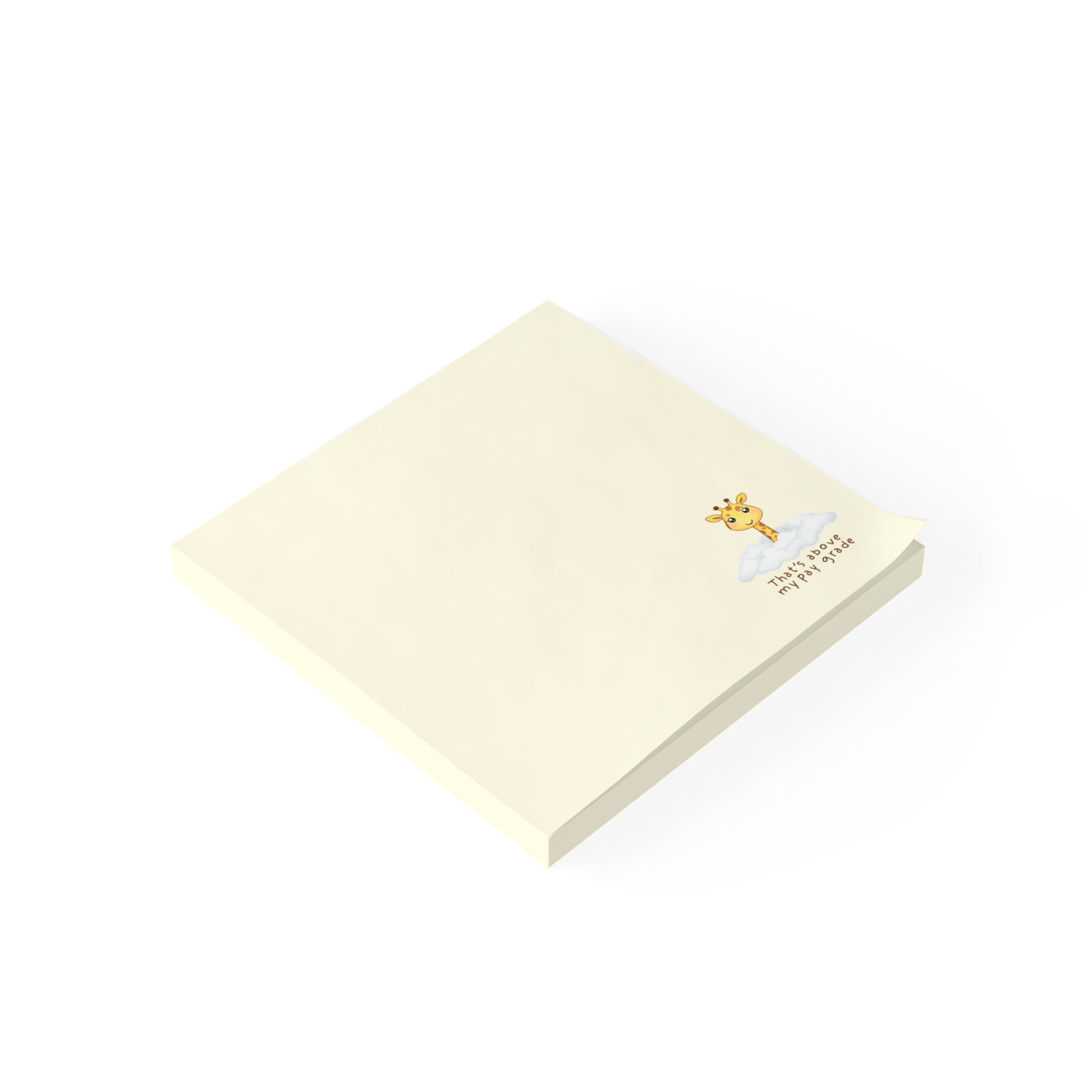 Yellow sticky notes with a cartoon giraffe design on a white background