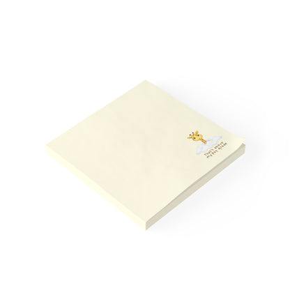 Yellow sticky notes with a cartoon giraffe design on a white background