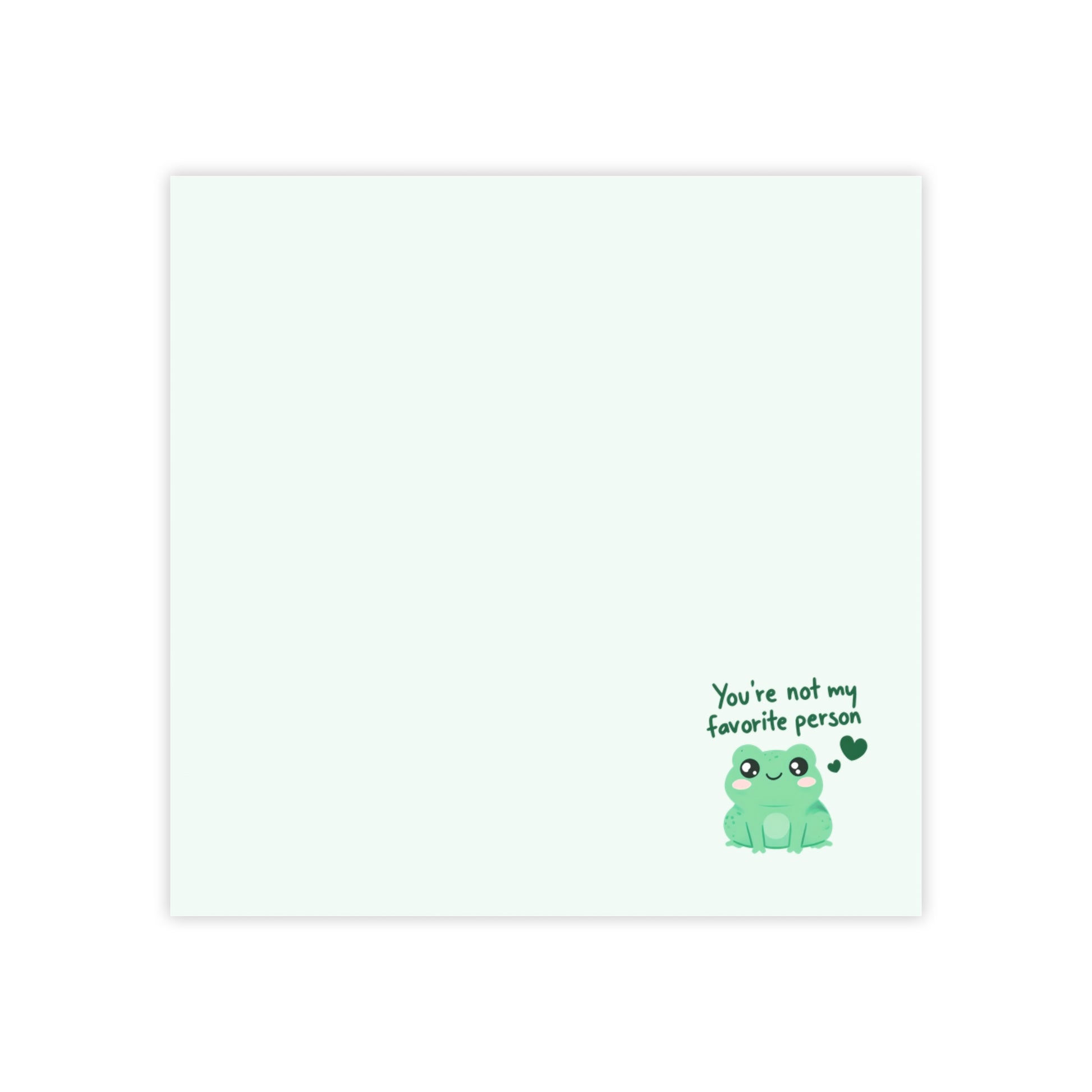 Card with a green frog illustration and text on a white background