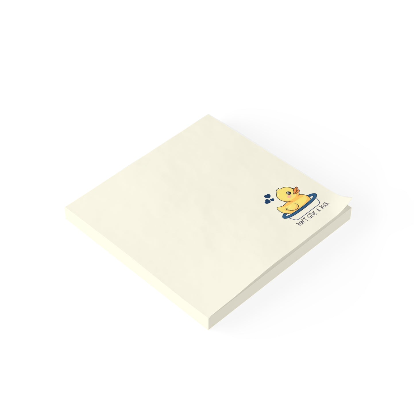 Beige sticky notes with a duck design on a white background