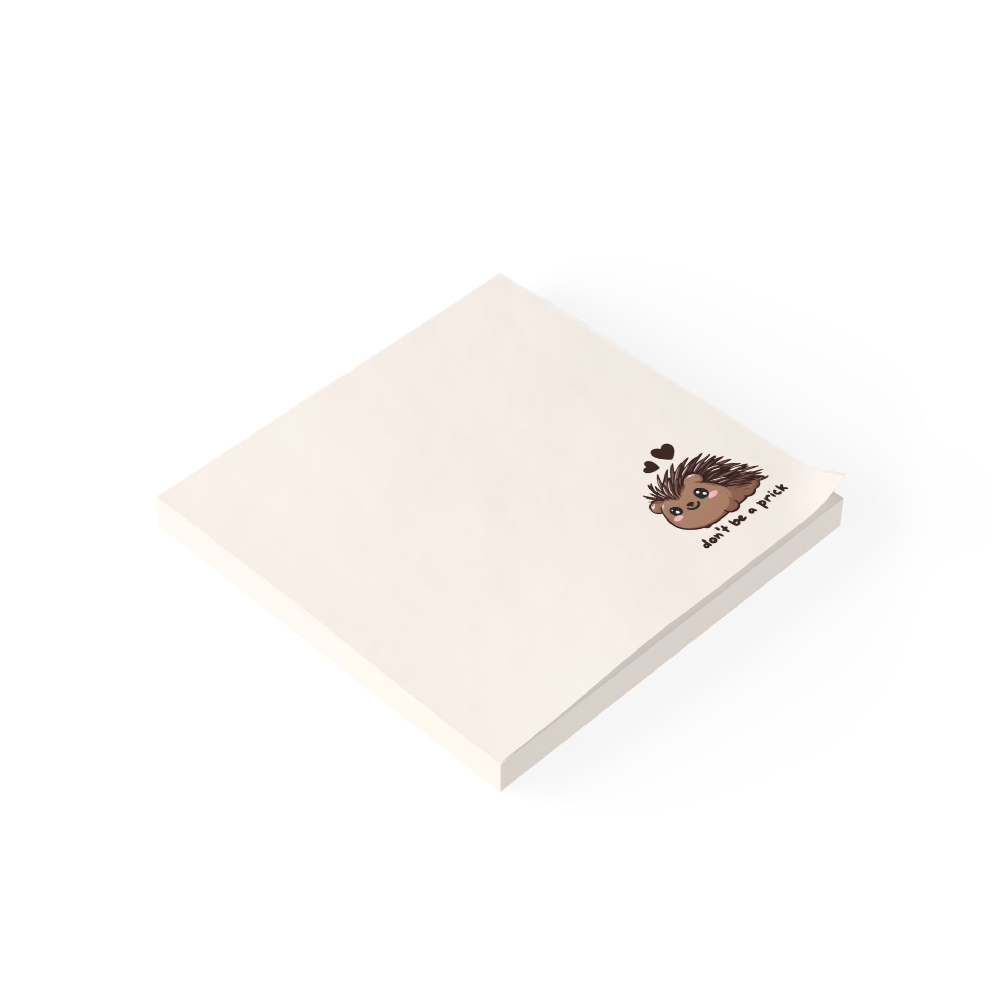 Notepad with a hedgehog illustration and text on a white background