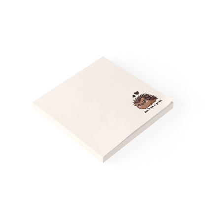 Notepad with a hedgehog illustration and text on a white background