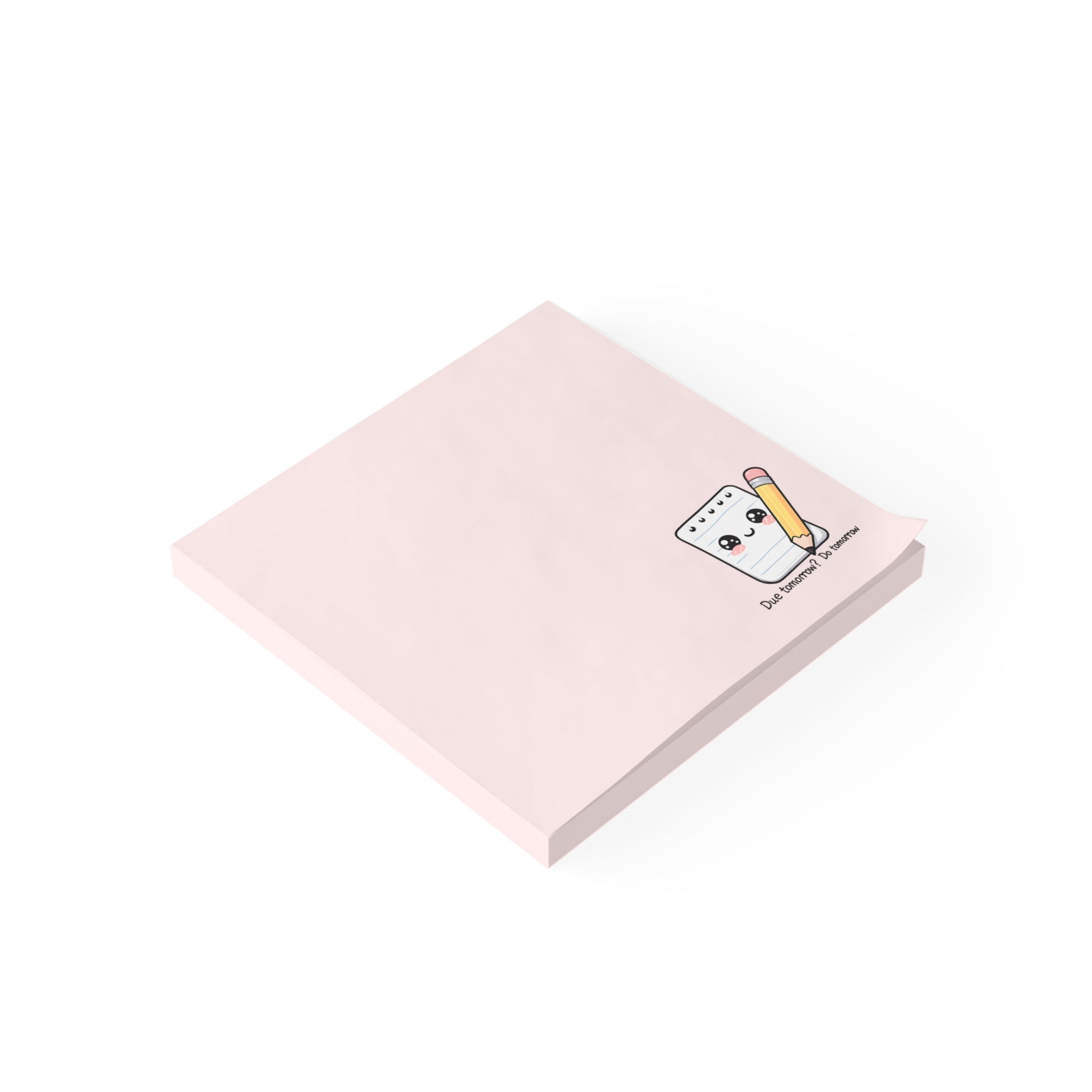 Pink notepad with a cartoon character on a white background