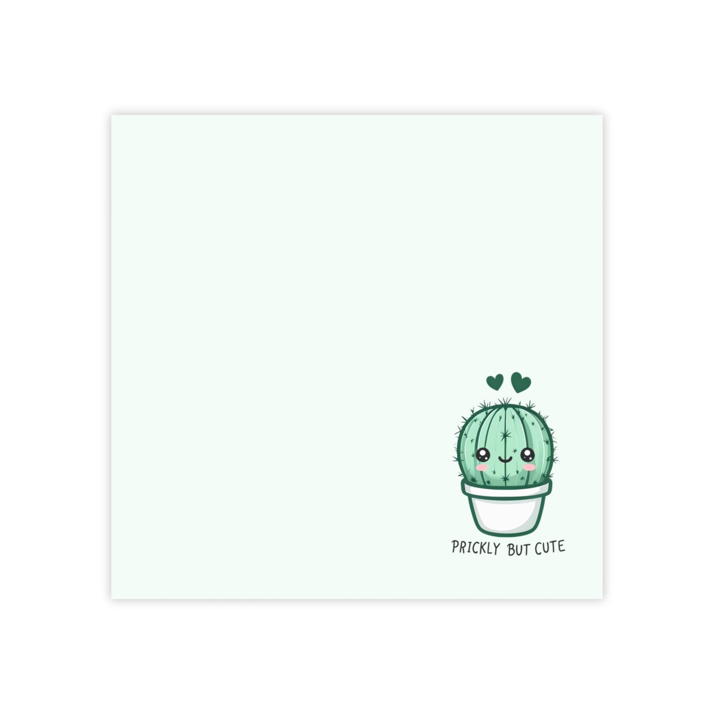 Cartoon cactus with a smiling face and text 'Prickly But Cute' on a white background