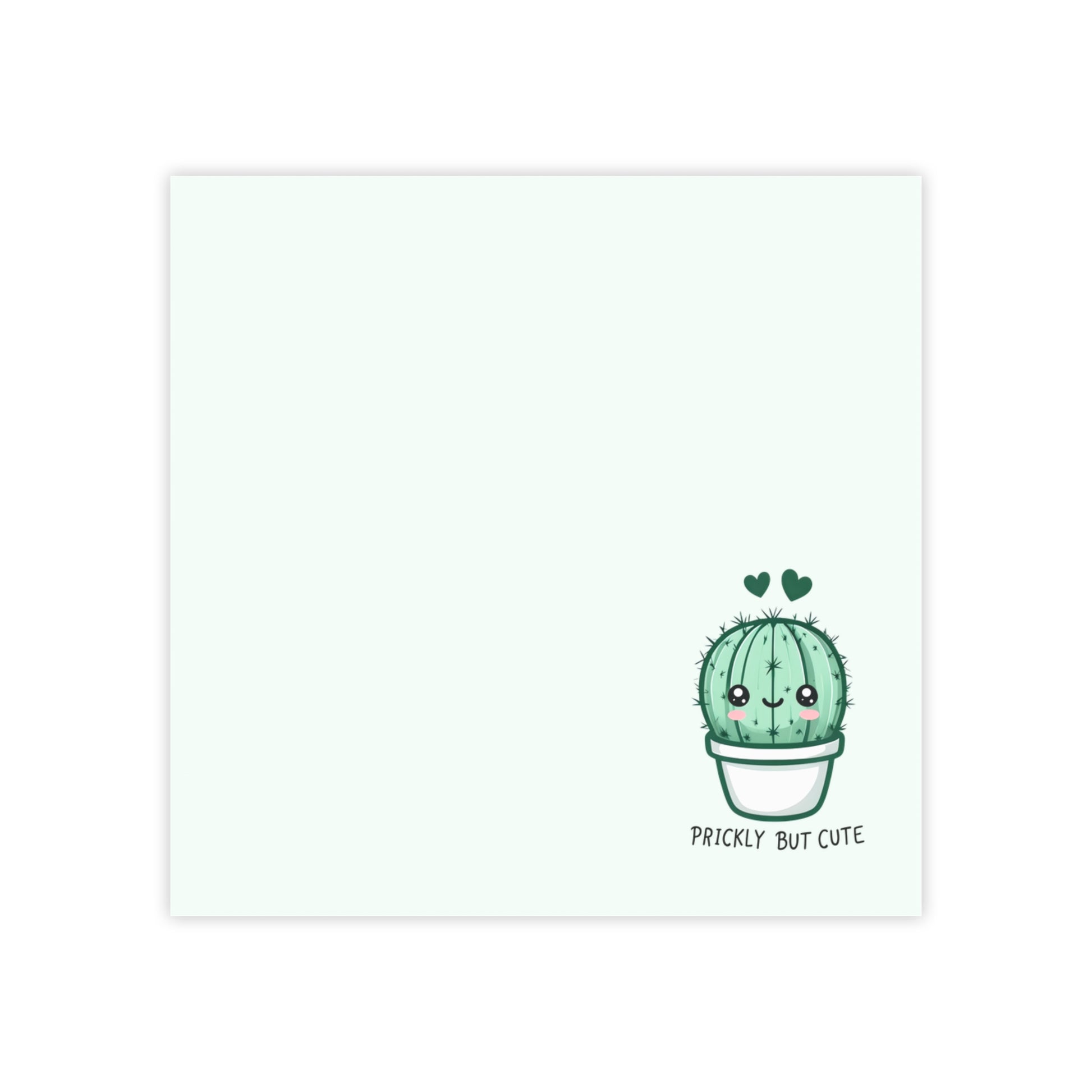 Cartoon cactus with a smiling face and text 'Prickly But Cute' on a white background