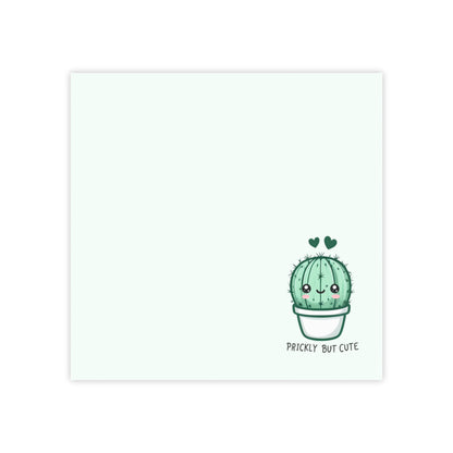 Cartoon cactus with a smiling face and text 'Prickly But Cute' on a white background