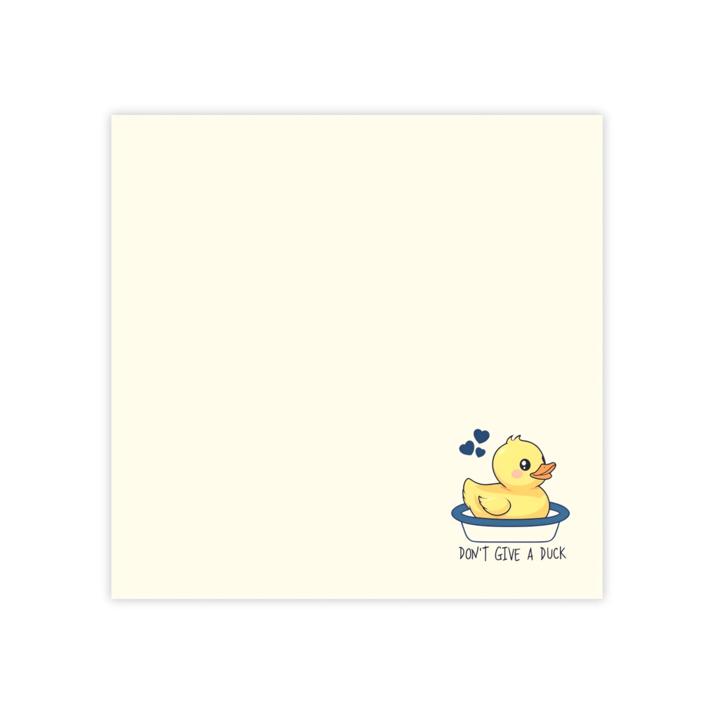 Cartoon duck in a bathtub with text on a light yellow background