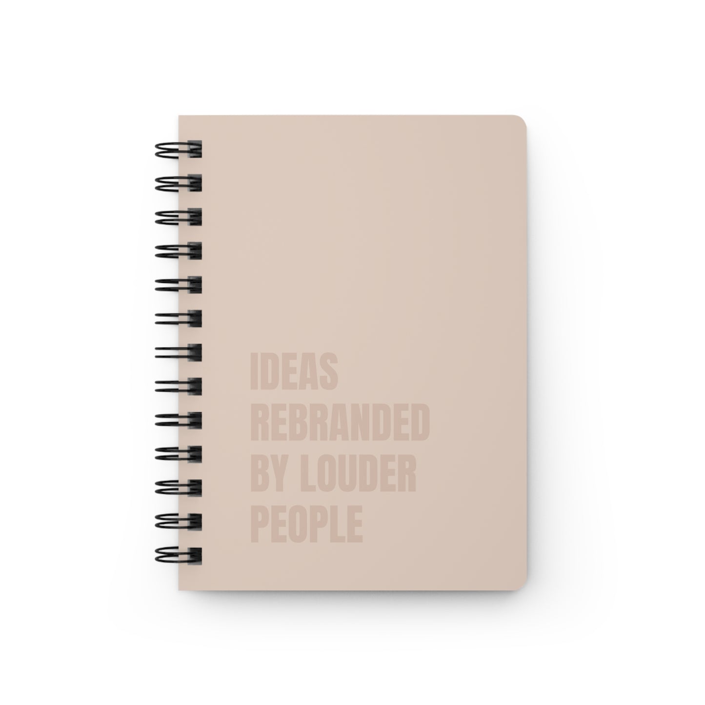 Beige notebook with text on a white background
