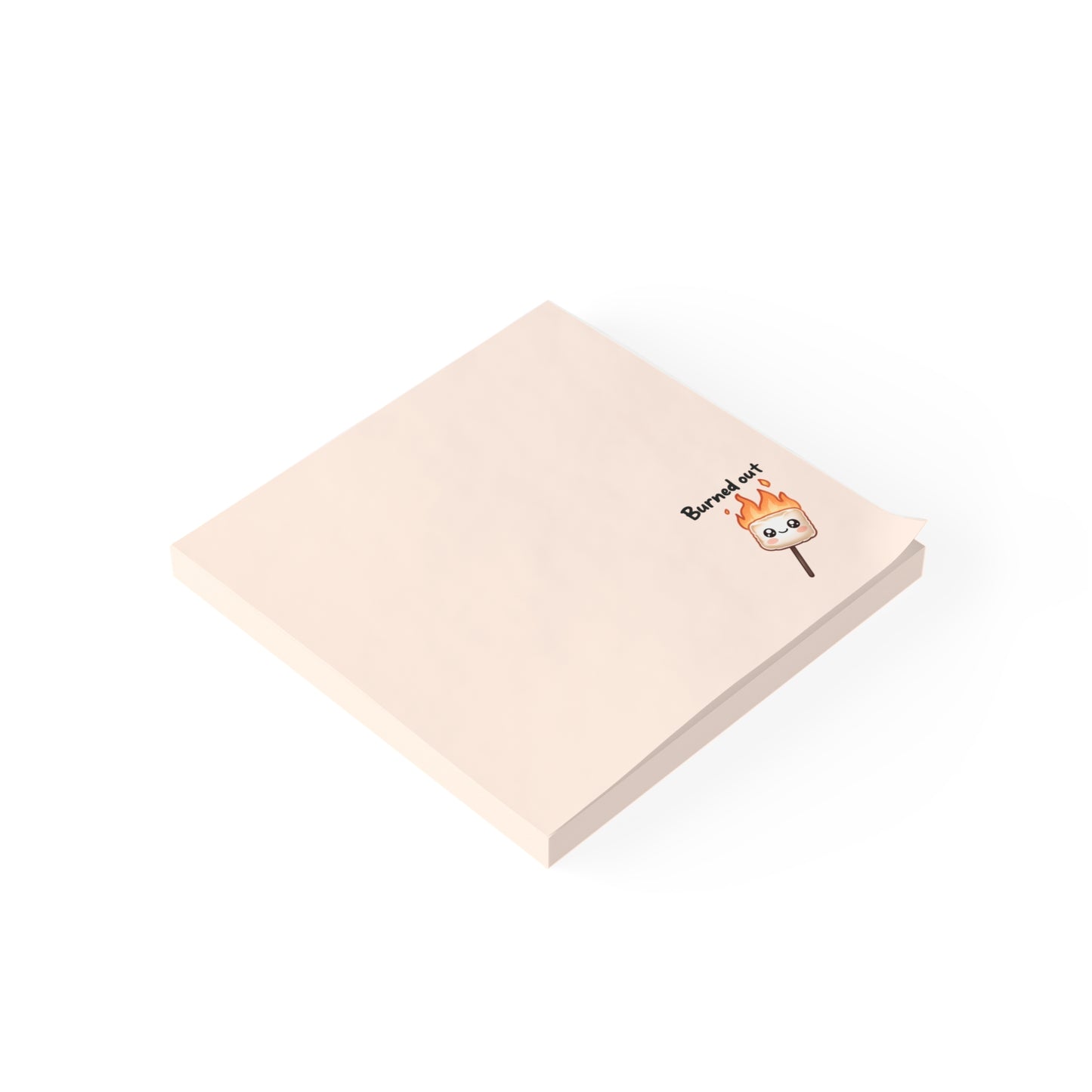 Beige notepad with a cartoon marshmallow design on a white background