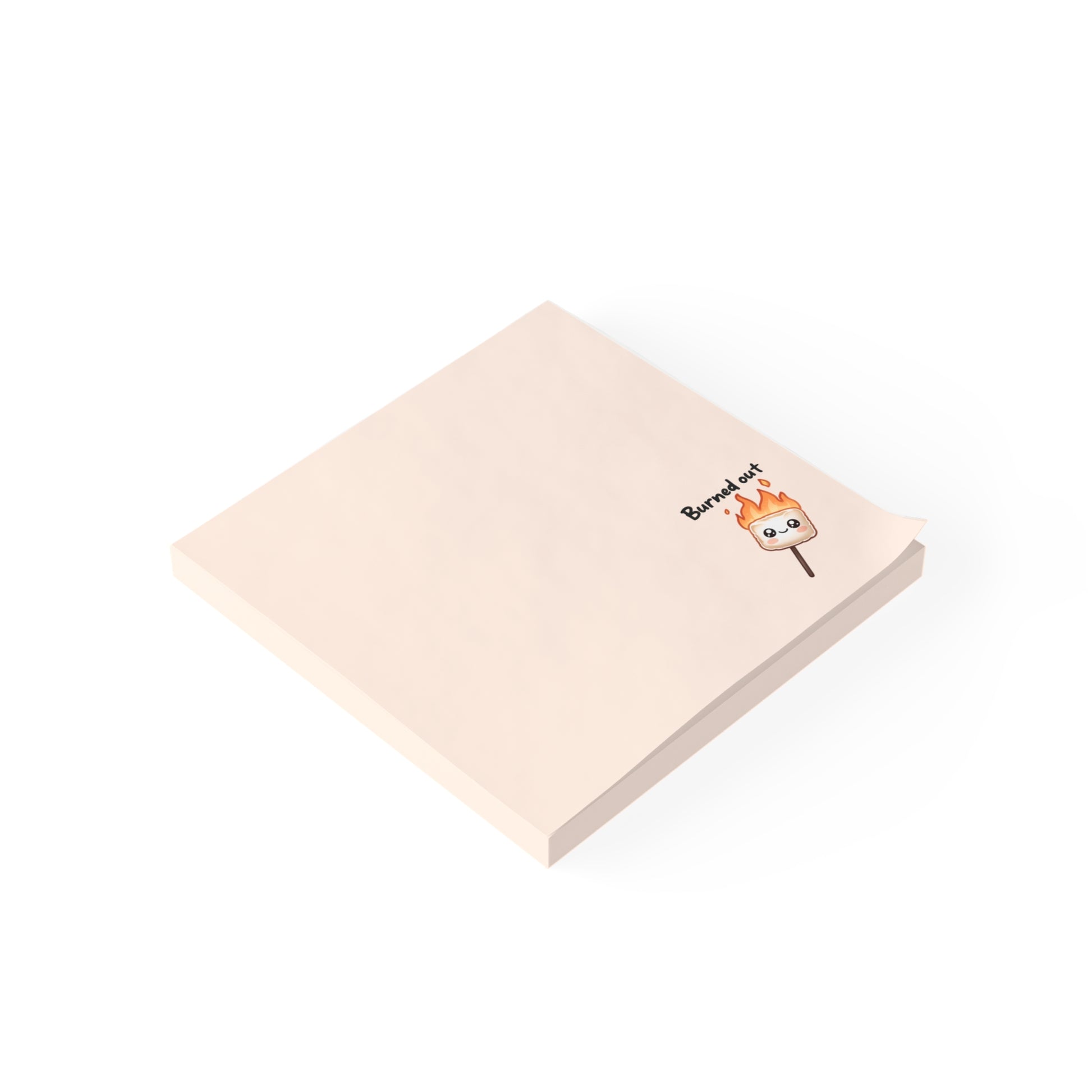 Beige notepad with a cartoon marshmallow design on a white background