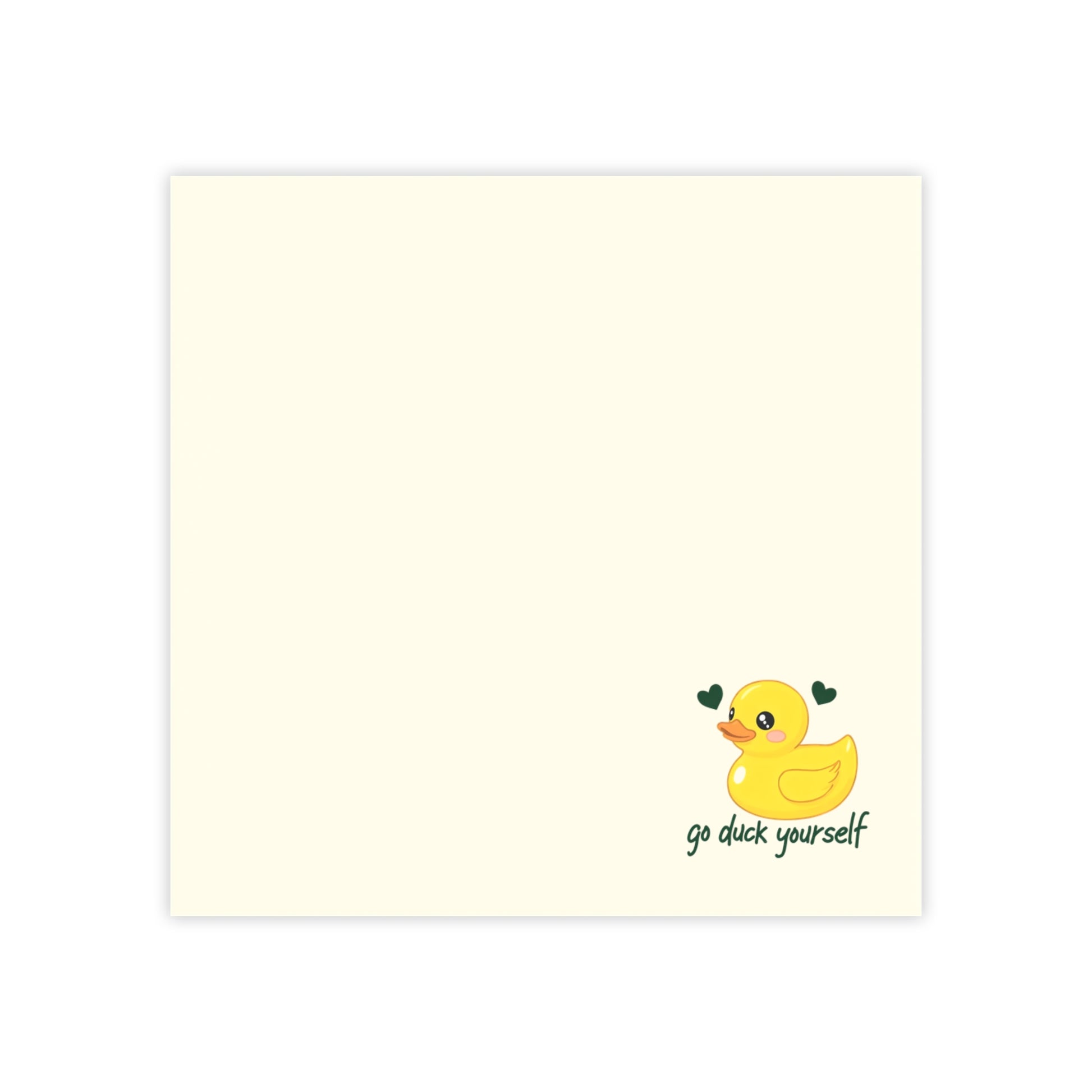 Notepad with a yellow duck illustration and text on a white background