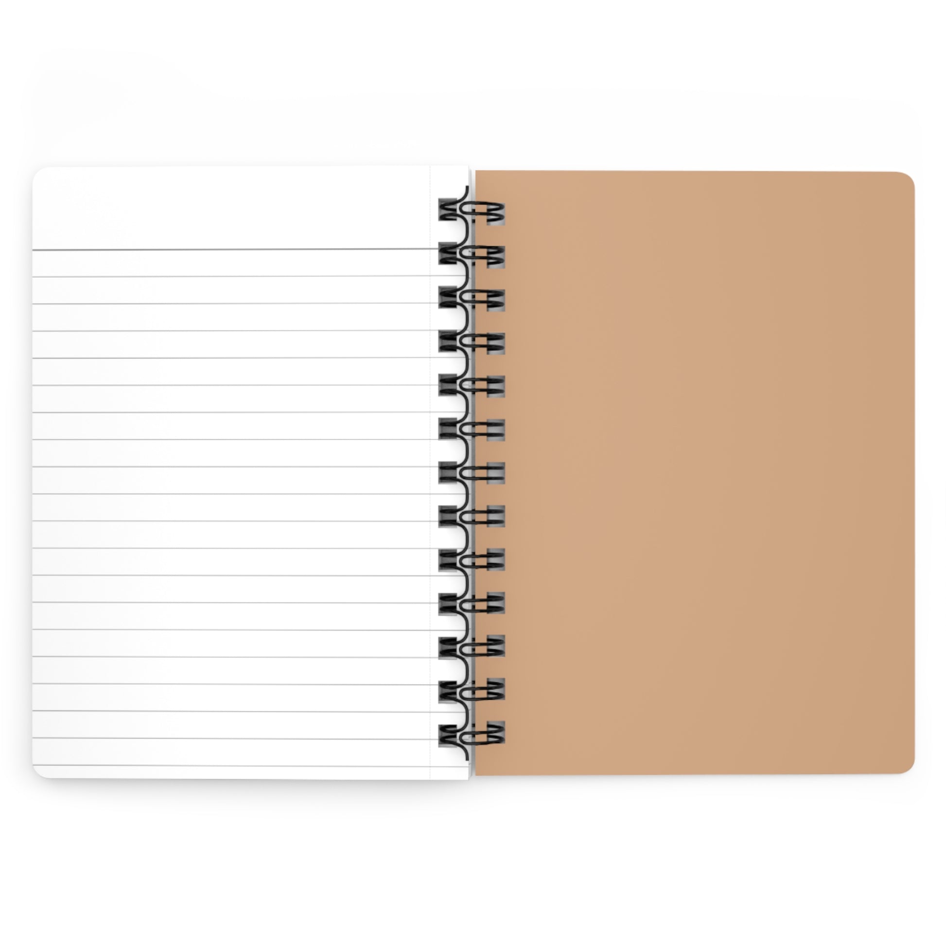 Notebook with a brown cover and white lined pages on a white background