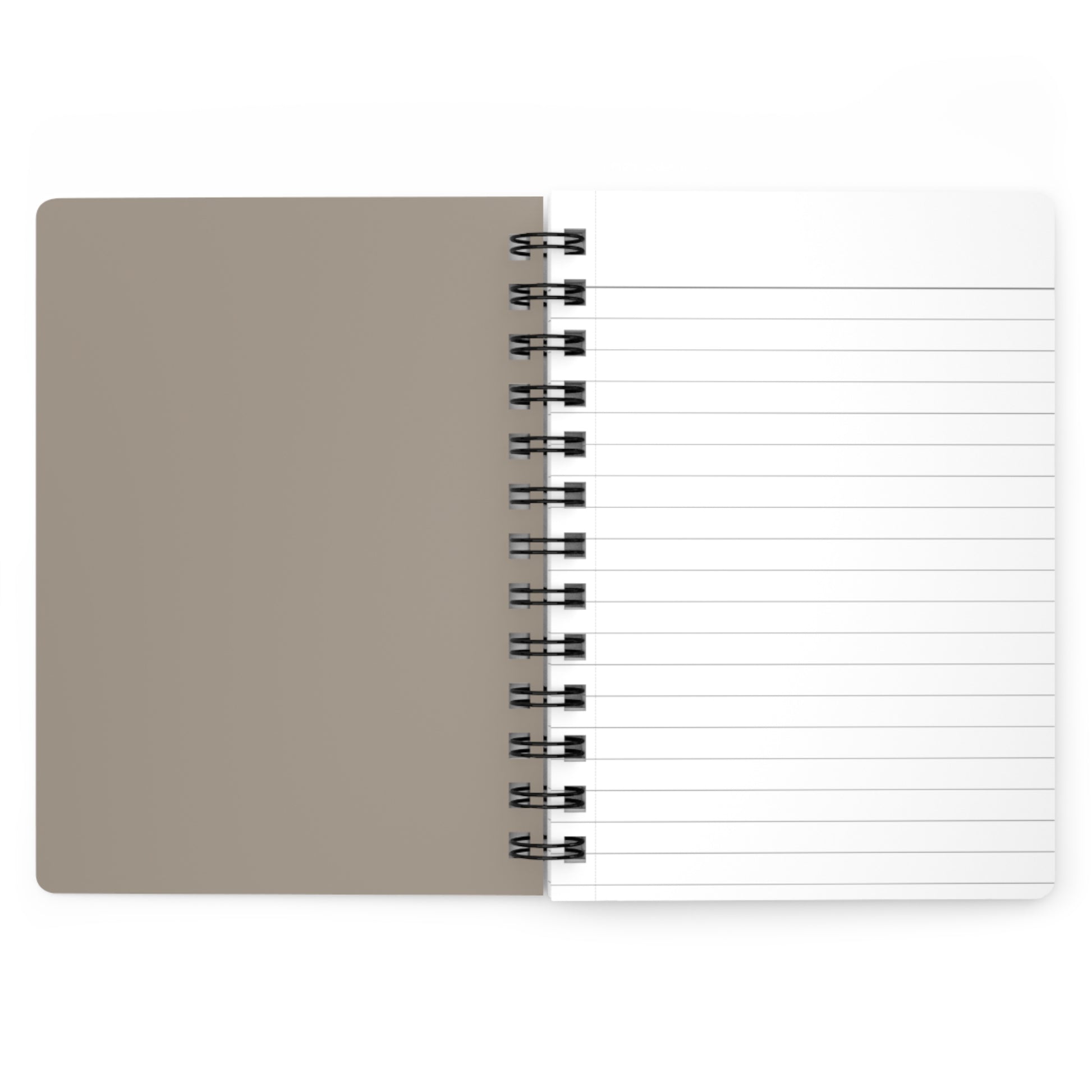 Notebook with beige cover and lined pages on a white background