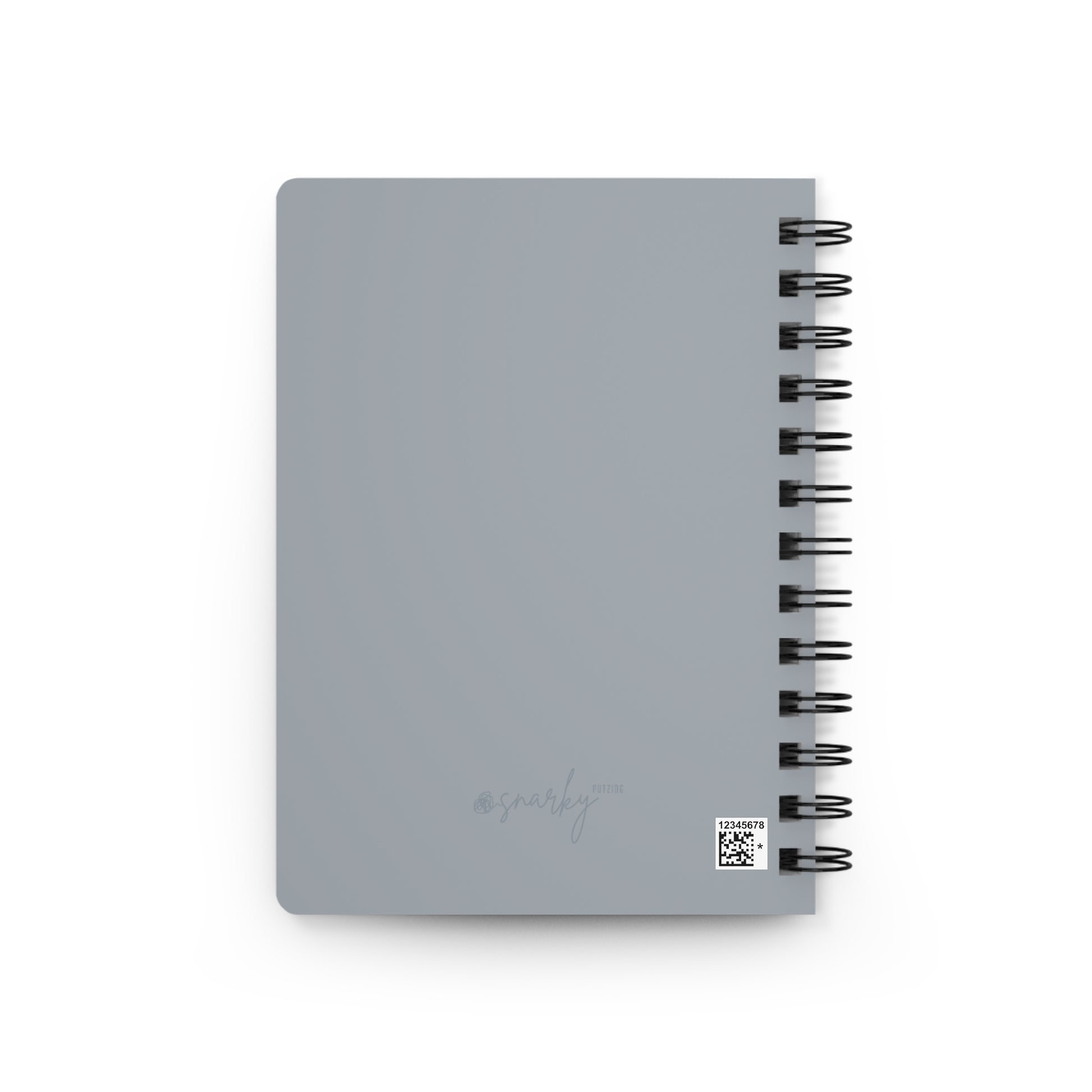 Gray notebook with spiral binding on a white background