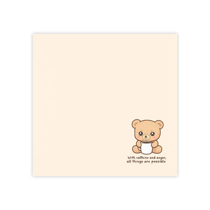 Notepad with a teddy bear illustration and text on a beige background