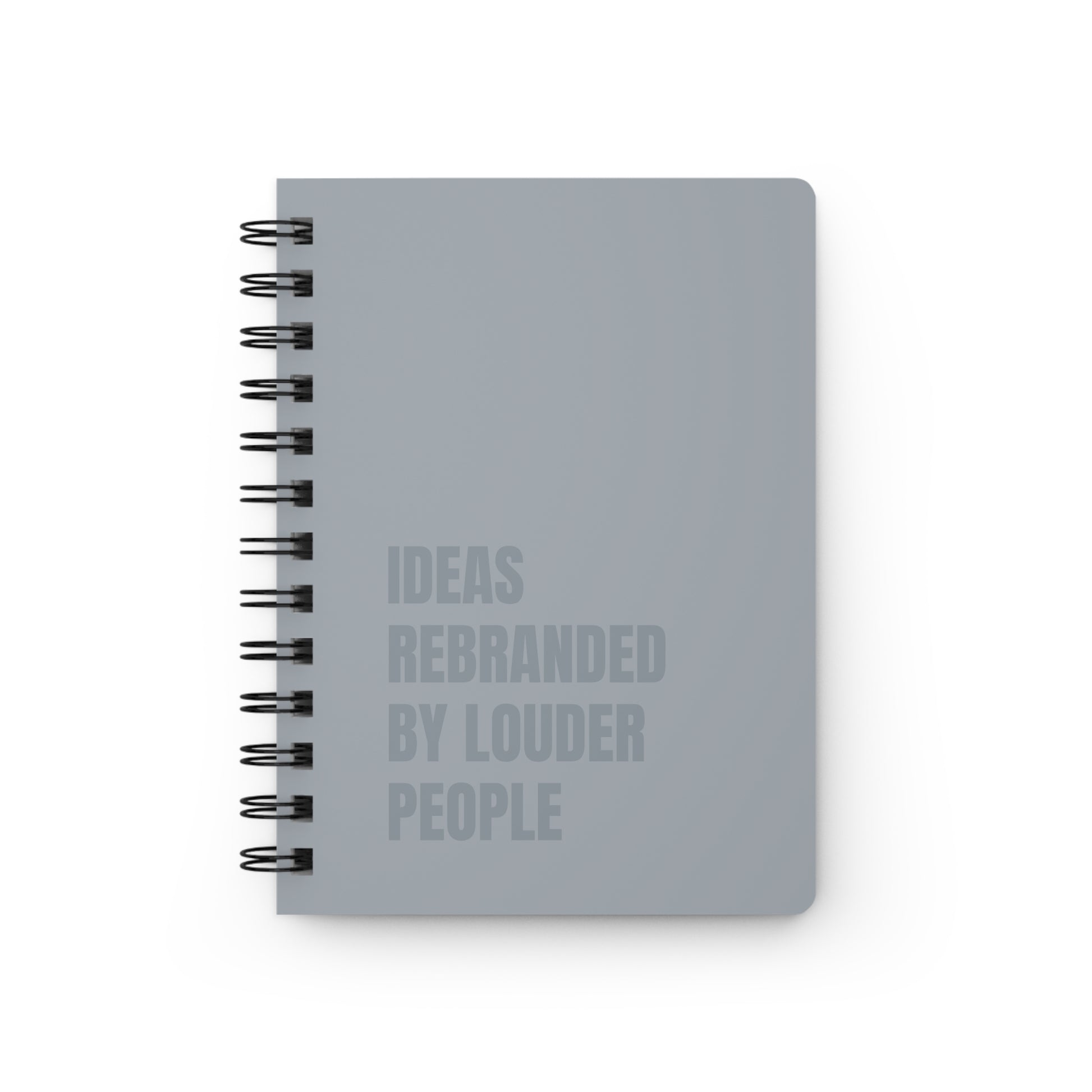 Gray notebook with text on a white background