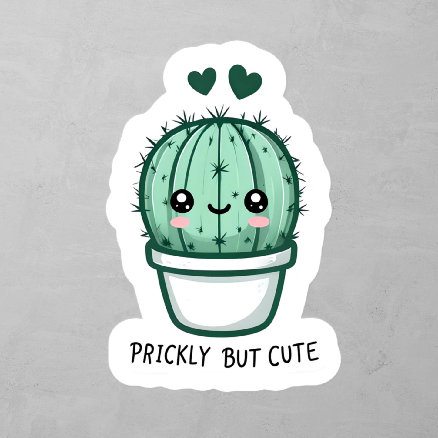 Prickly But Cute - Cute Green Cactus With Hearts Sticker