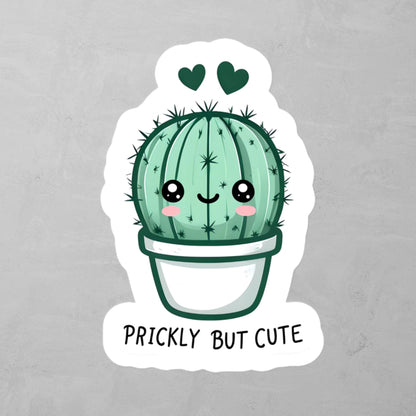Prickly But Cute - Cute Green Cactus With Hearts Sticker