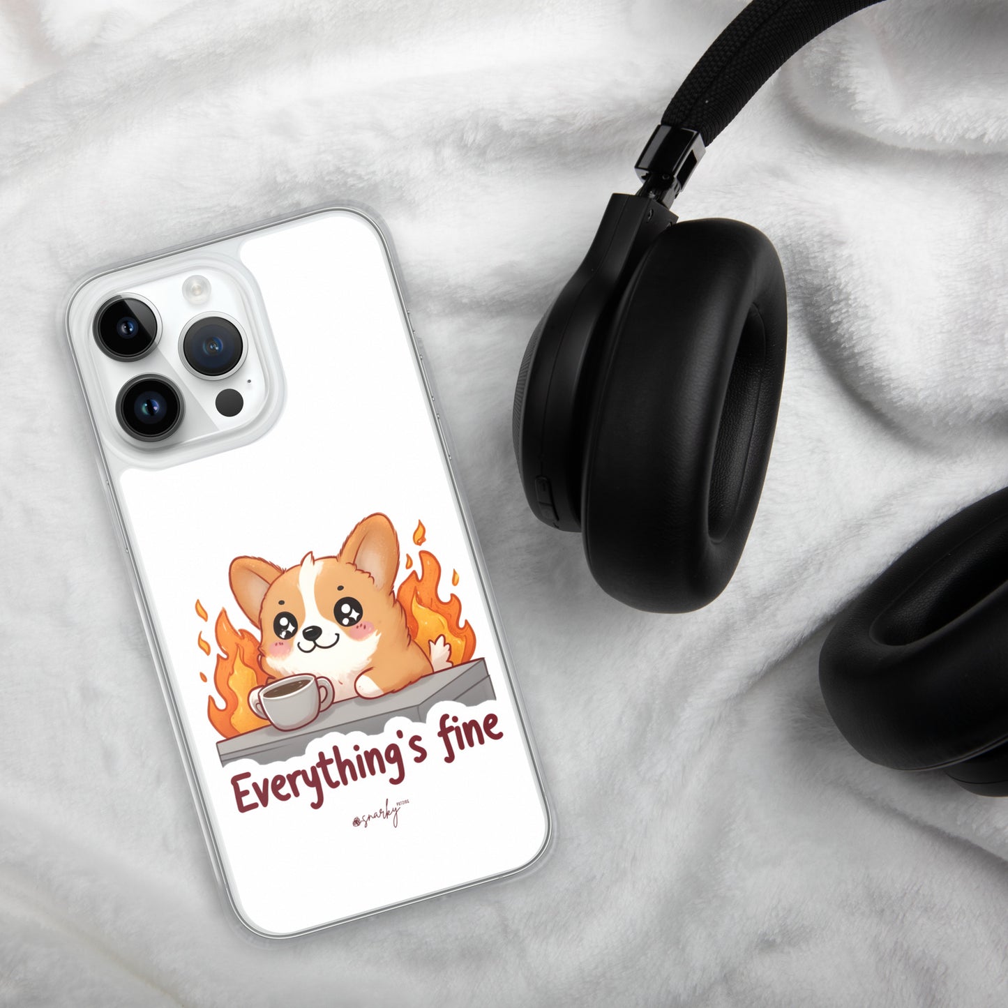 Everything's Fine - Adorable Corgi At Desk on Fire  iPhone® Case