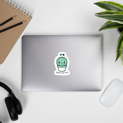 Prickly But Cute - Cute Green Cactus With Hearts Sticker