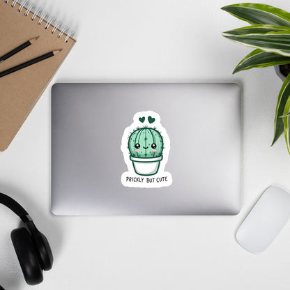 Prickly But Cute - Cute Green Cactus With Hearts Sticker